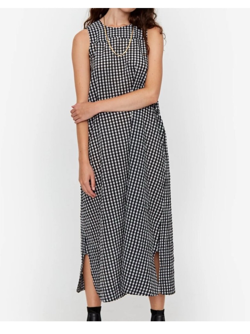 GANNI Gingham Seersucker Open Back black and white Midi dress. Size 36